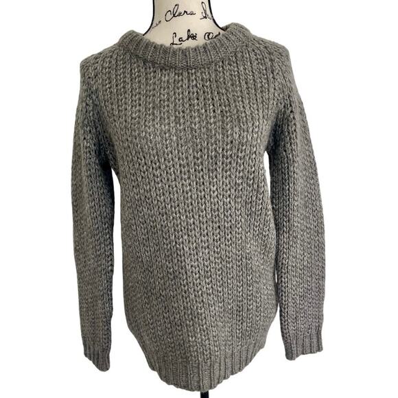 THEORY SWEATER ALPACA BLEND CHUNKY FISHERMAN RIB SPECKLED SZ S GRAY ICONIC - Picture 11 of 16
